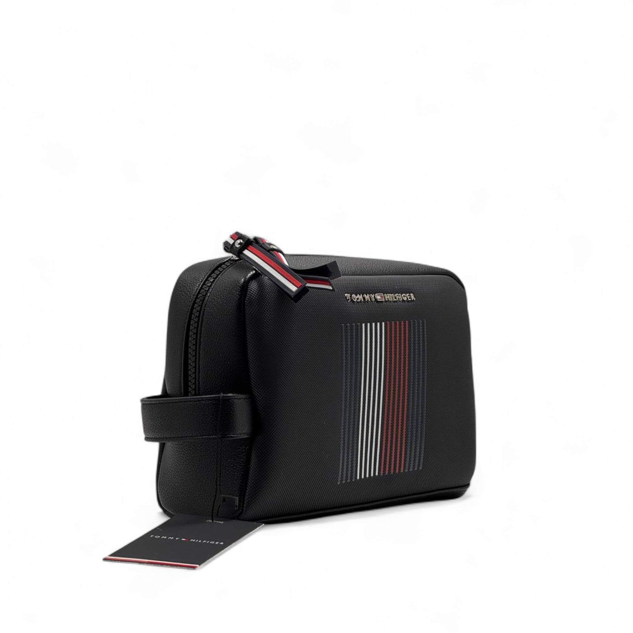 🧳 Tommy Hilfiger Black Signature Pouch – Luxe Stripe Edition 🇺🇸