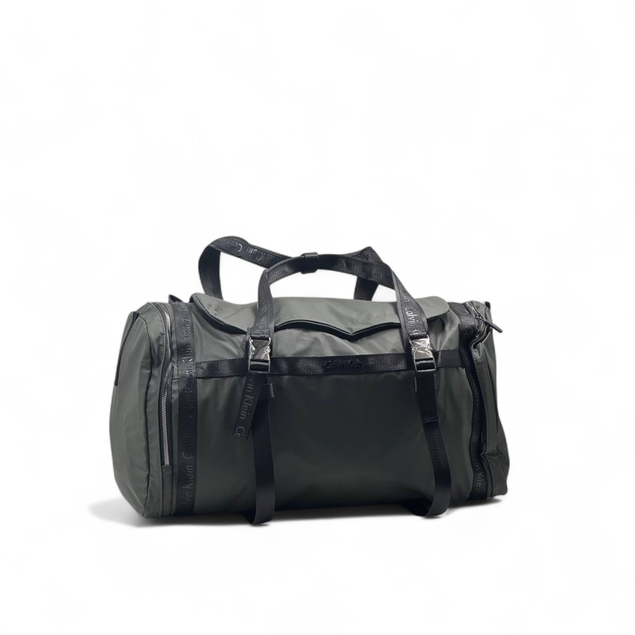 🫒 Calvin Klein Olive Green Nylon Duffle Bag – Logo Strap Gym & Travel Essential