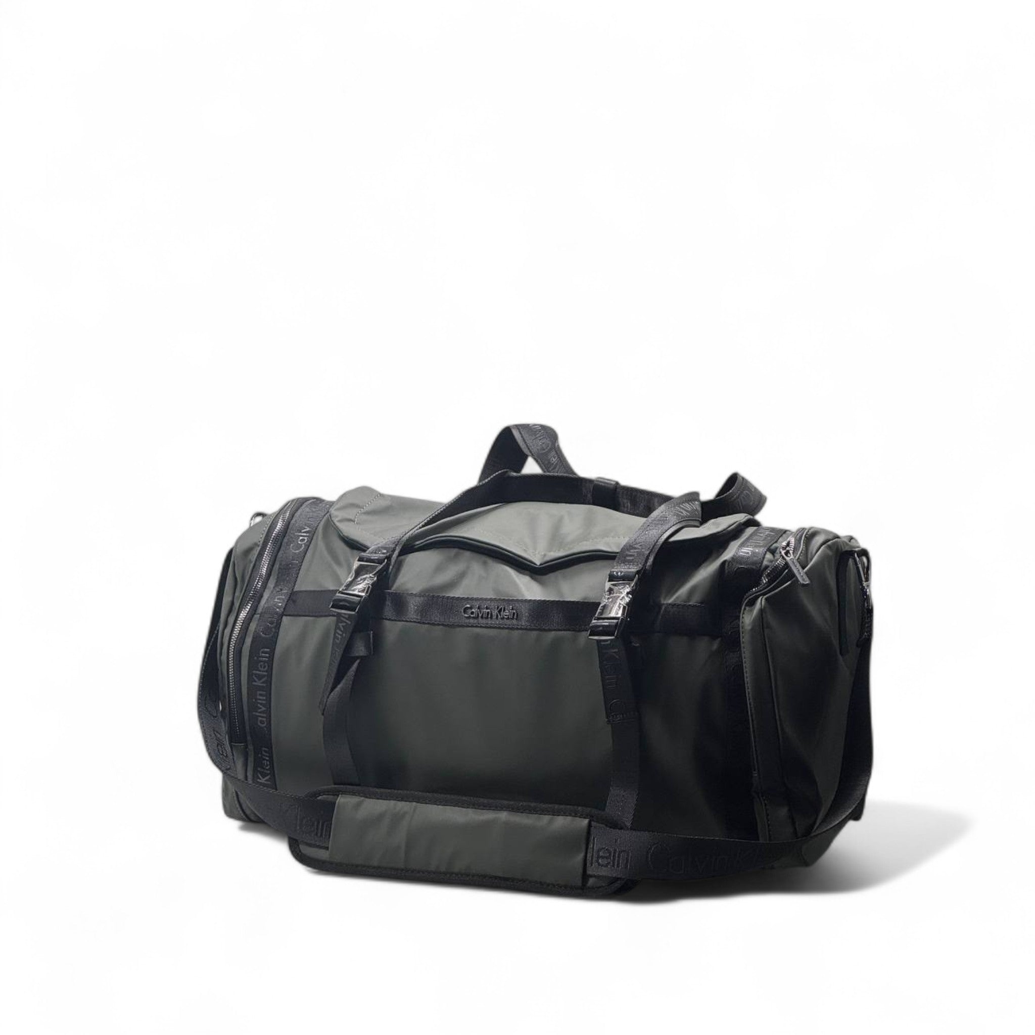 🫒 Calvin Klein Olive Green Nylon Duffle Bag – Logo Strap Gym & Travel Essential