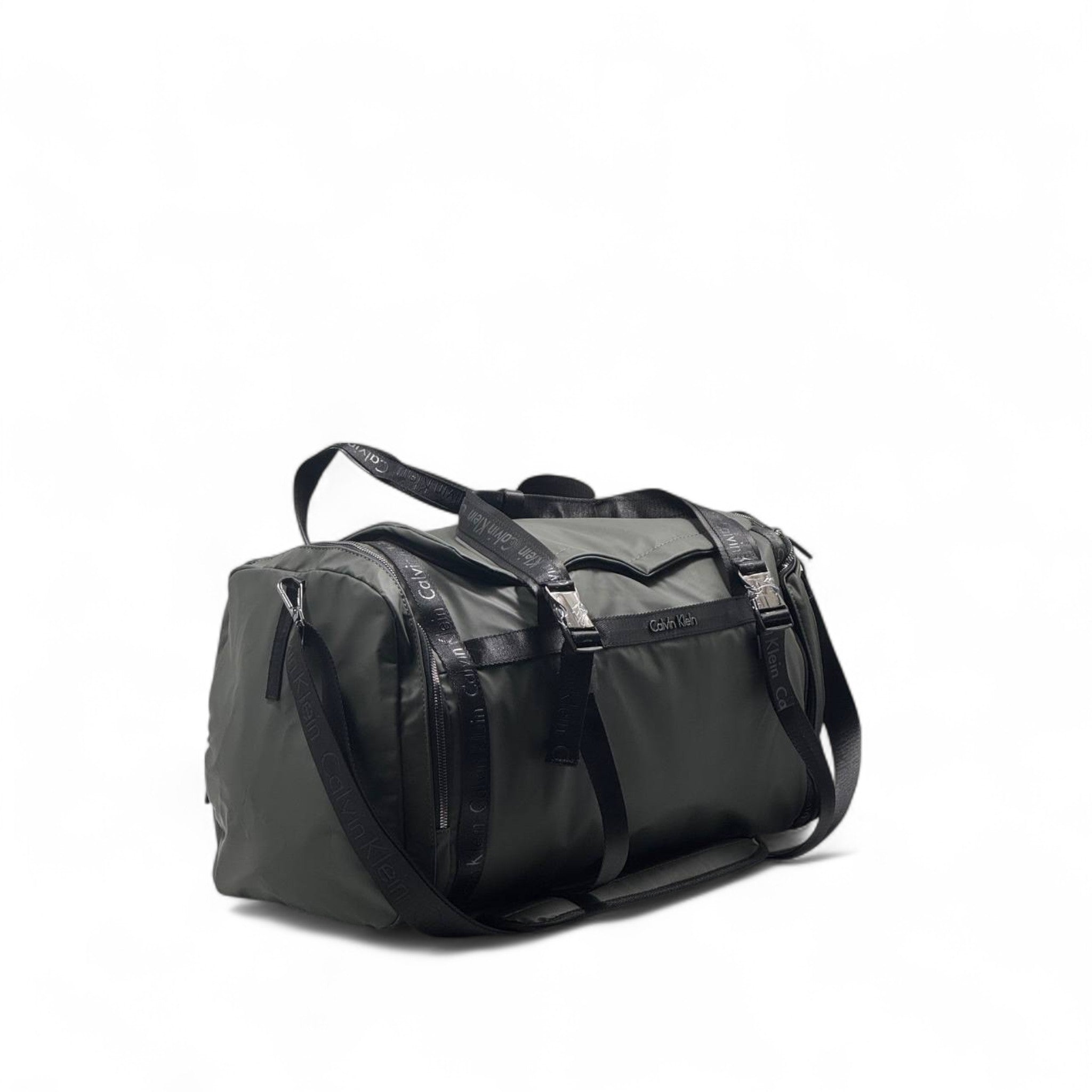 🫒 Calvin Klein Olive Green Nylon Duffle Bag – Logo Strap Gym & Travel Essential