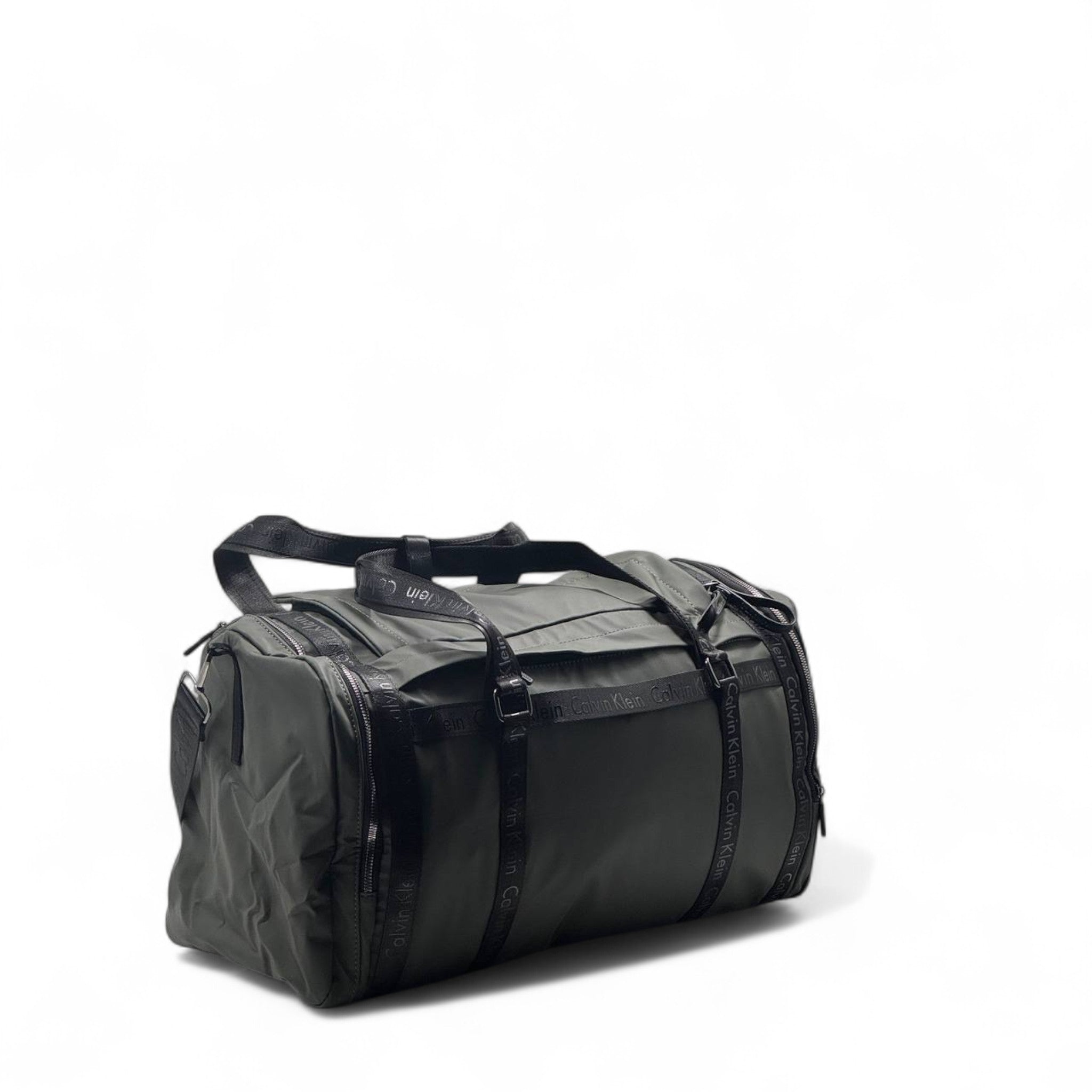 🫒 Calvin Klein Olive Green Nylon Duffle Bag – Logo Strap Gym & Travel Essential