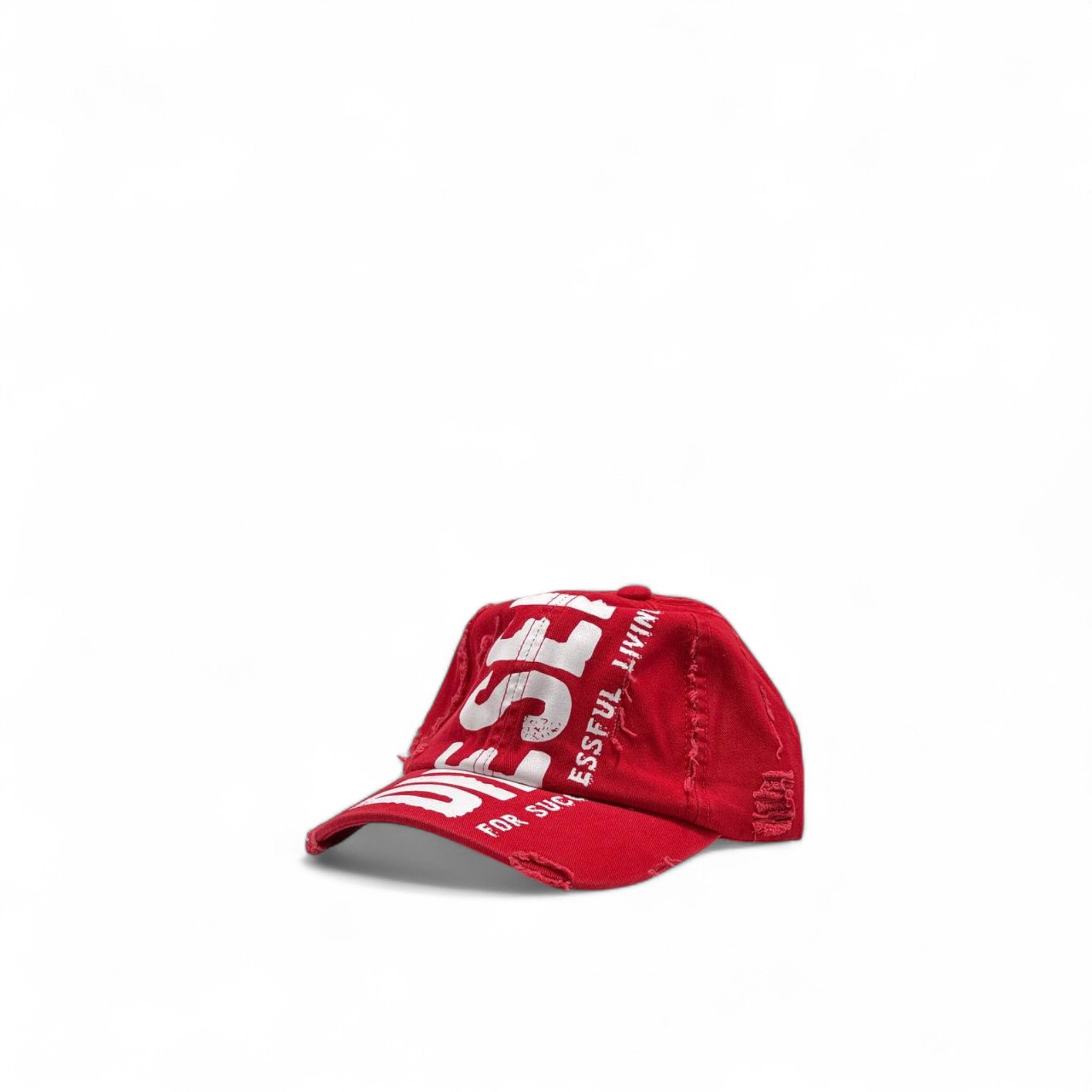 🧢 Diesel Red Distressed Baseball Cap – "For Successful Living" Logo