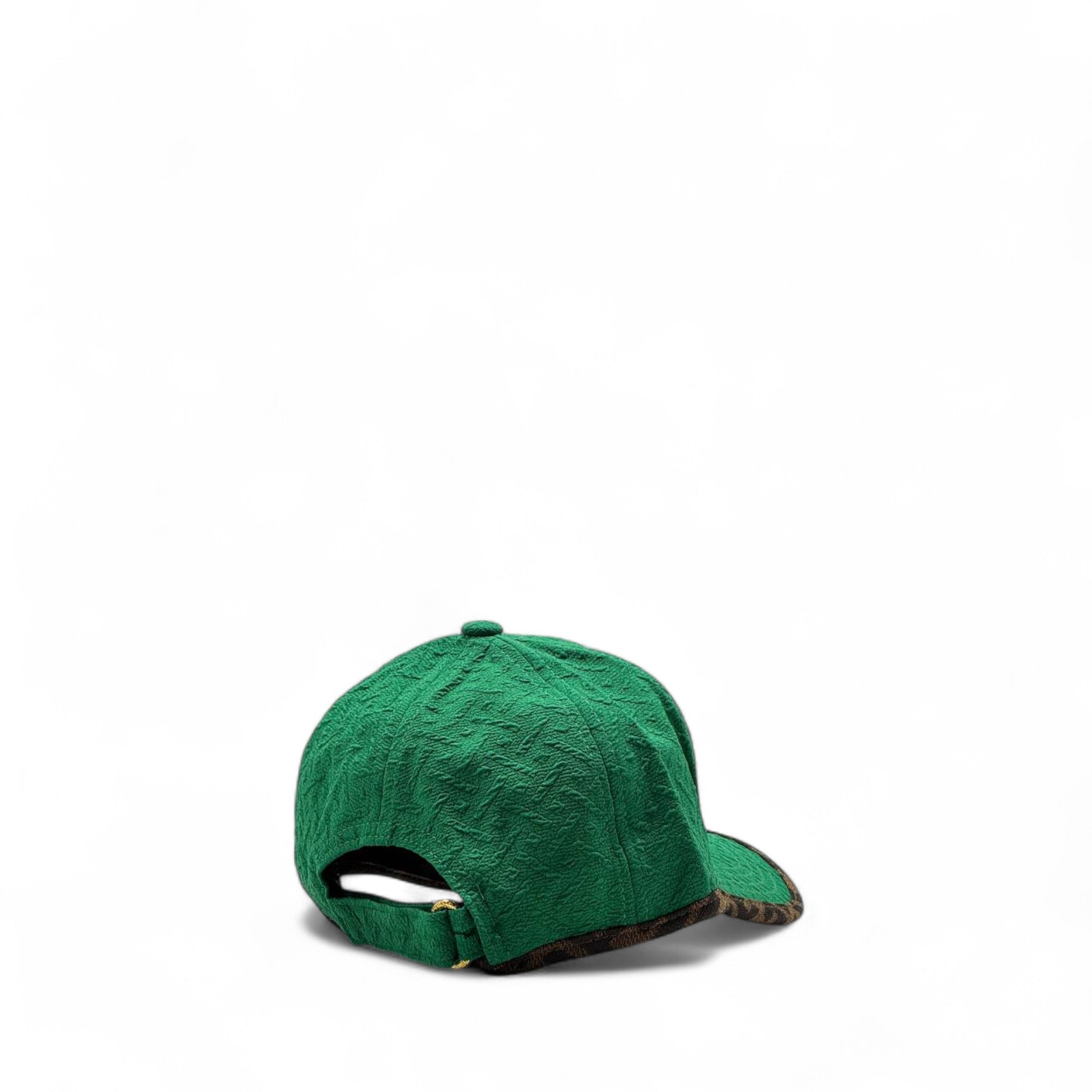 🧢 Fendi Green Textured Monogram Cap – Embossed Logo & Brown FF Trim