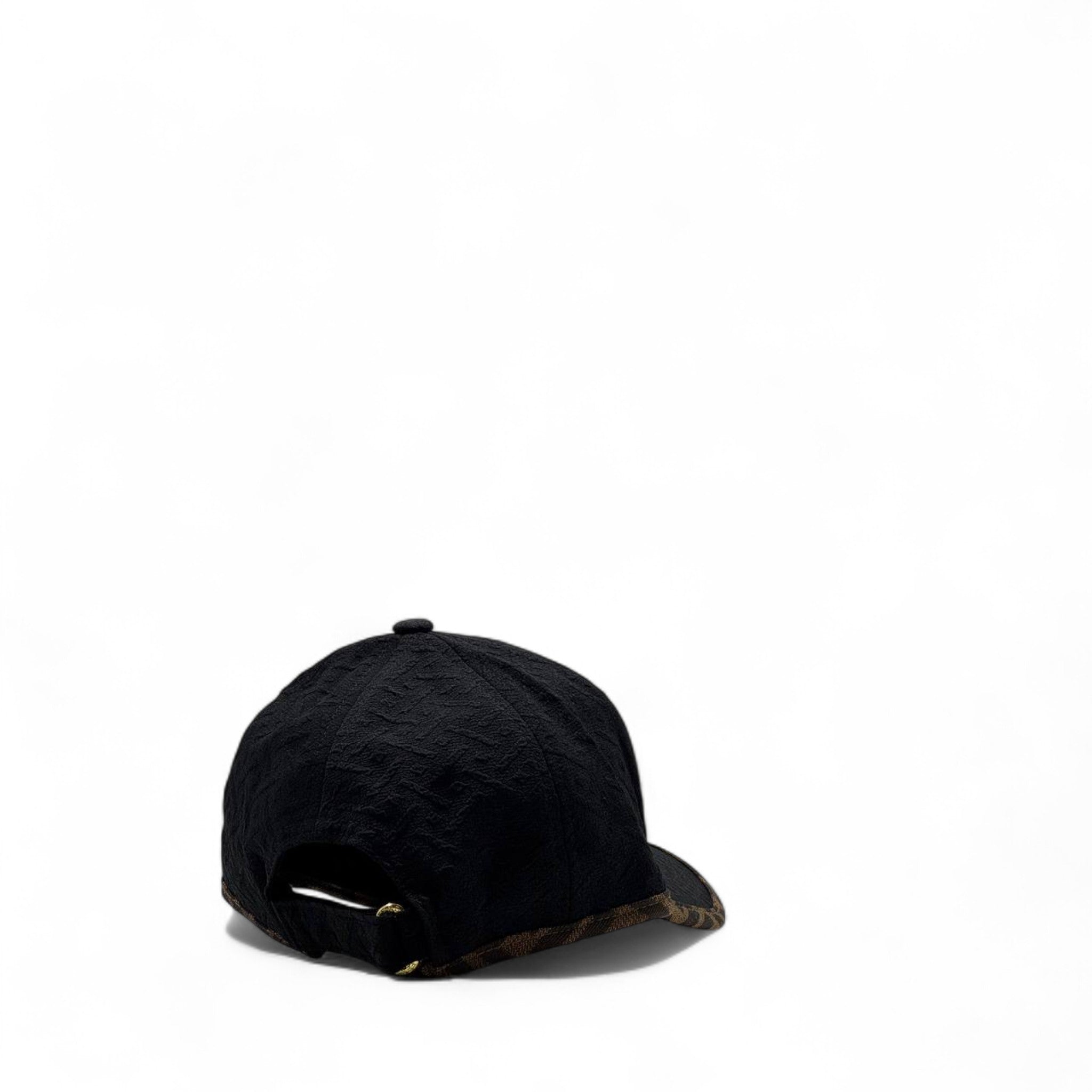 🖤 Fendi Black Embossed Monogram Cap – Brown FF Trim & Signature Logo