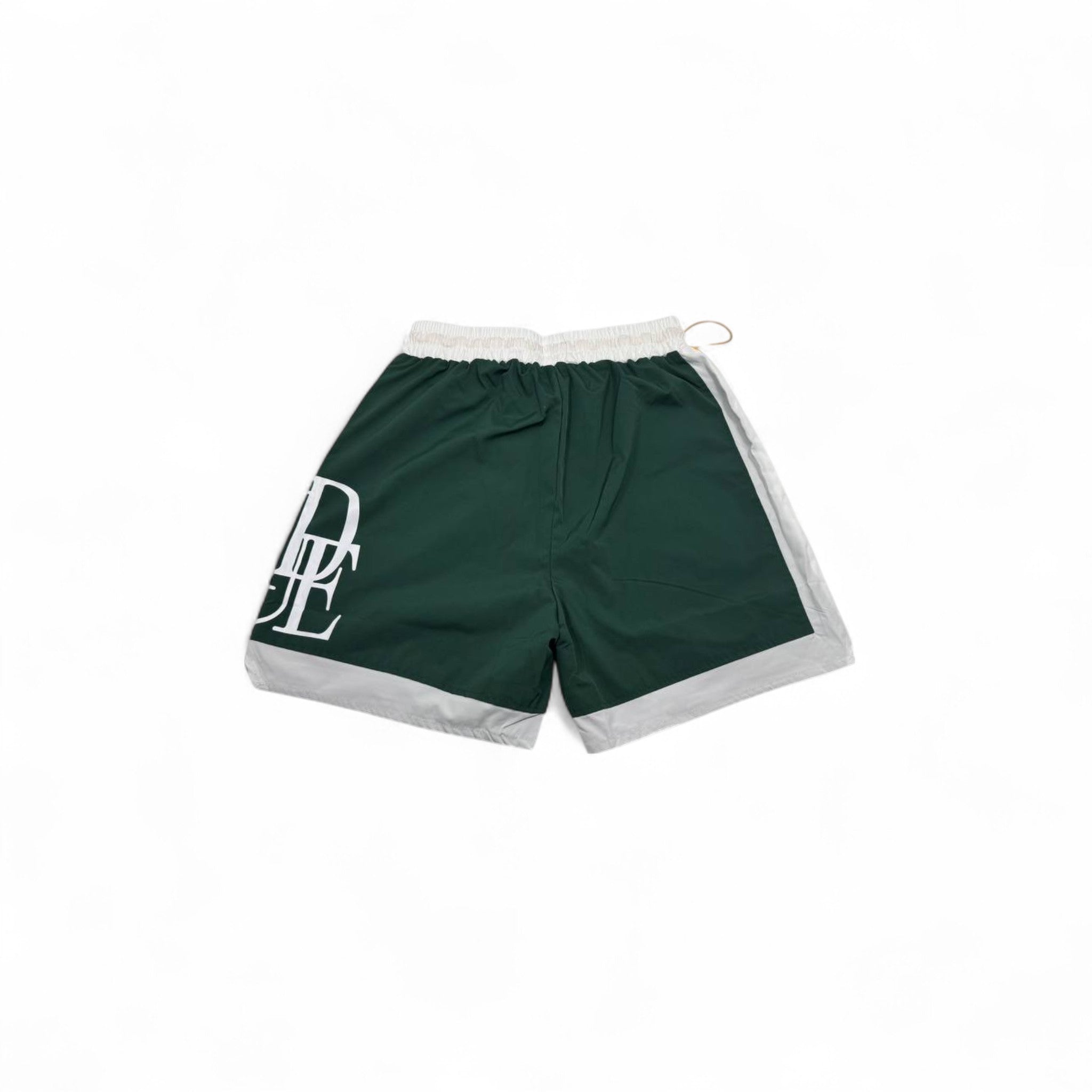 🌿 RHUDE Monogram Swim Shorts – Green & White with Yellow Drawstring