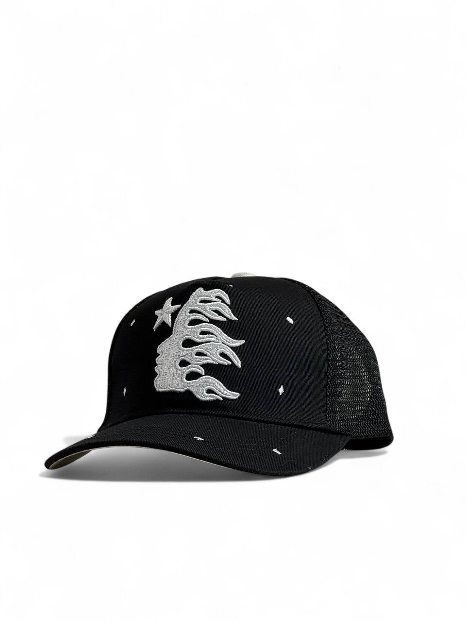 Hellstar Black & Silver Mesh Trucker Cap 🧢✨ | Signature Flame Edition
