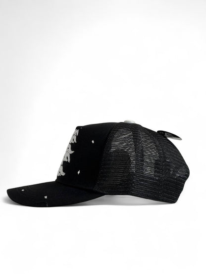 Hellstar Black & Silver Mesh Trucker Cap 🧢✨ | Signature Flame Edition