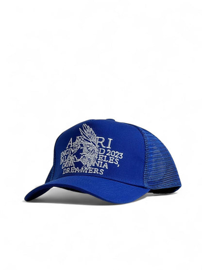 Amiri “Dreamers” Trucker Cap 🧢 – Royal Blue | LA Streetwear Luxury ✨