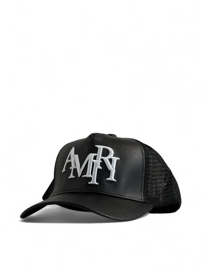 Amiri Black Trucker Cap 🧢 – Leather Look | Luxury Streetwear 🖤