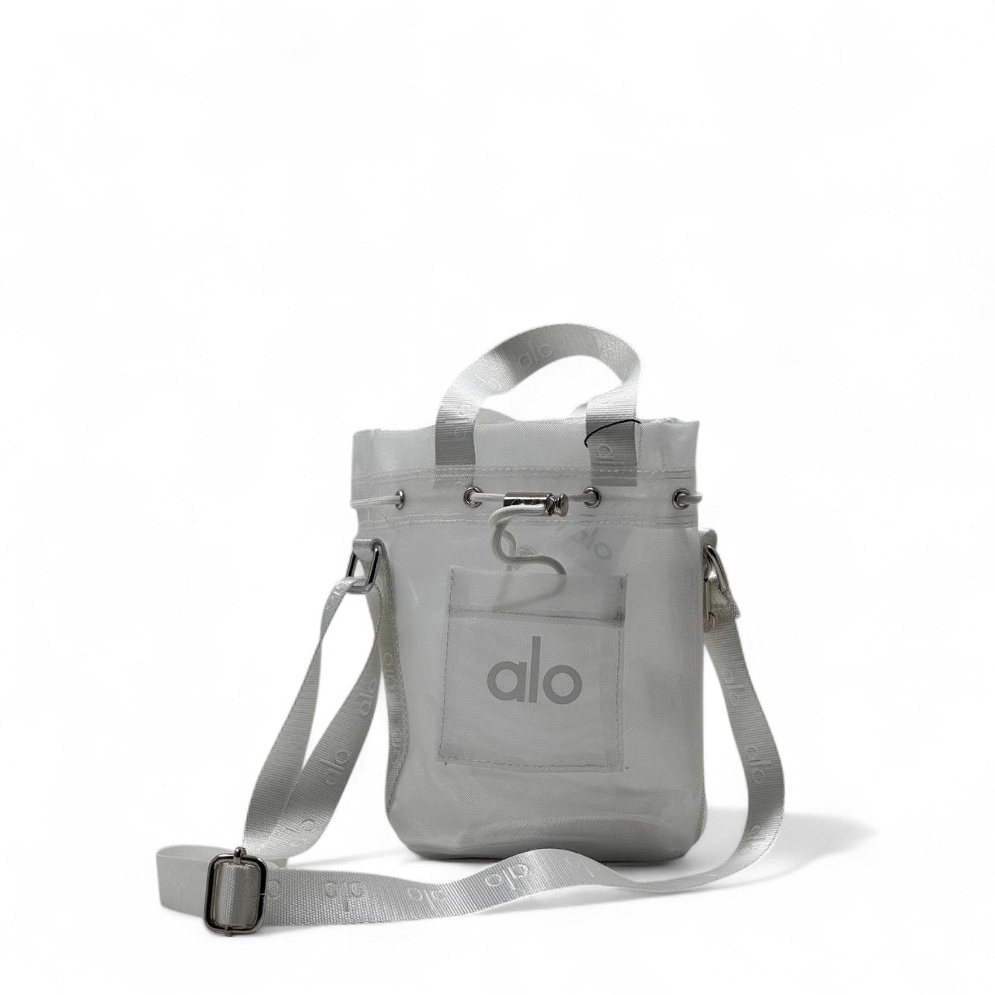 👜 Alo Mini Crossbody Bucket Bag – Sleek White | Adjustable Strap & Carabiner Clip