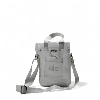 👜 Alo Mini Crossbody Bucket Bag – Sleek White | Adjustable Strap & Carabiner Clip
