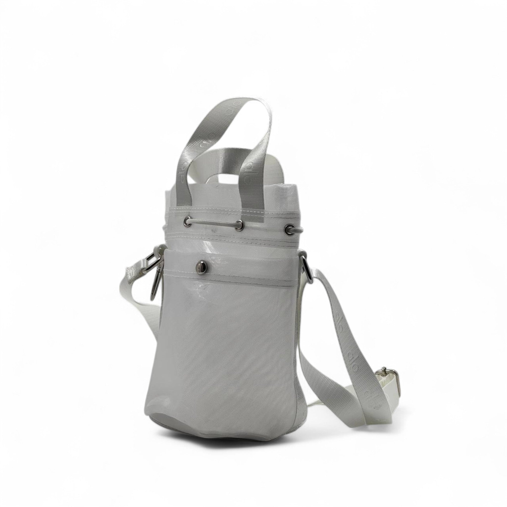 👜 Alo Mini Crossbody Bucket Bag – Sleek White | Adjustable Strap & Carabiner Clip