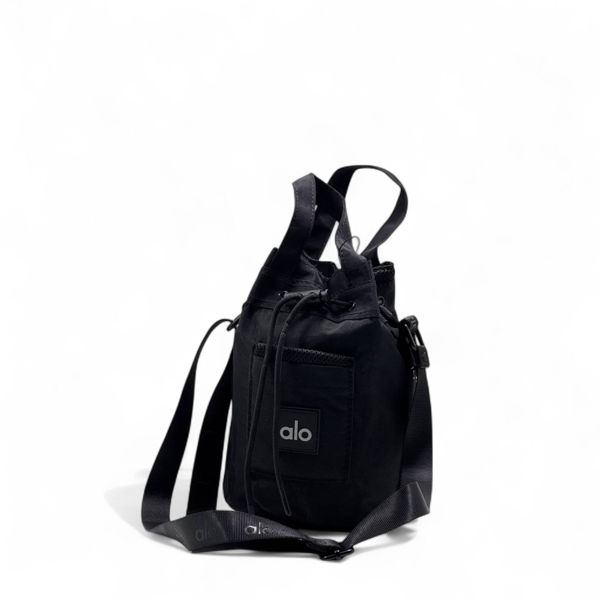 🖤 Alo Black Mini Bucket Bag – Urban Street Style | Adjustable Crossbody Strap