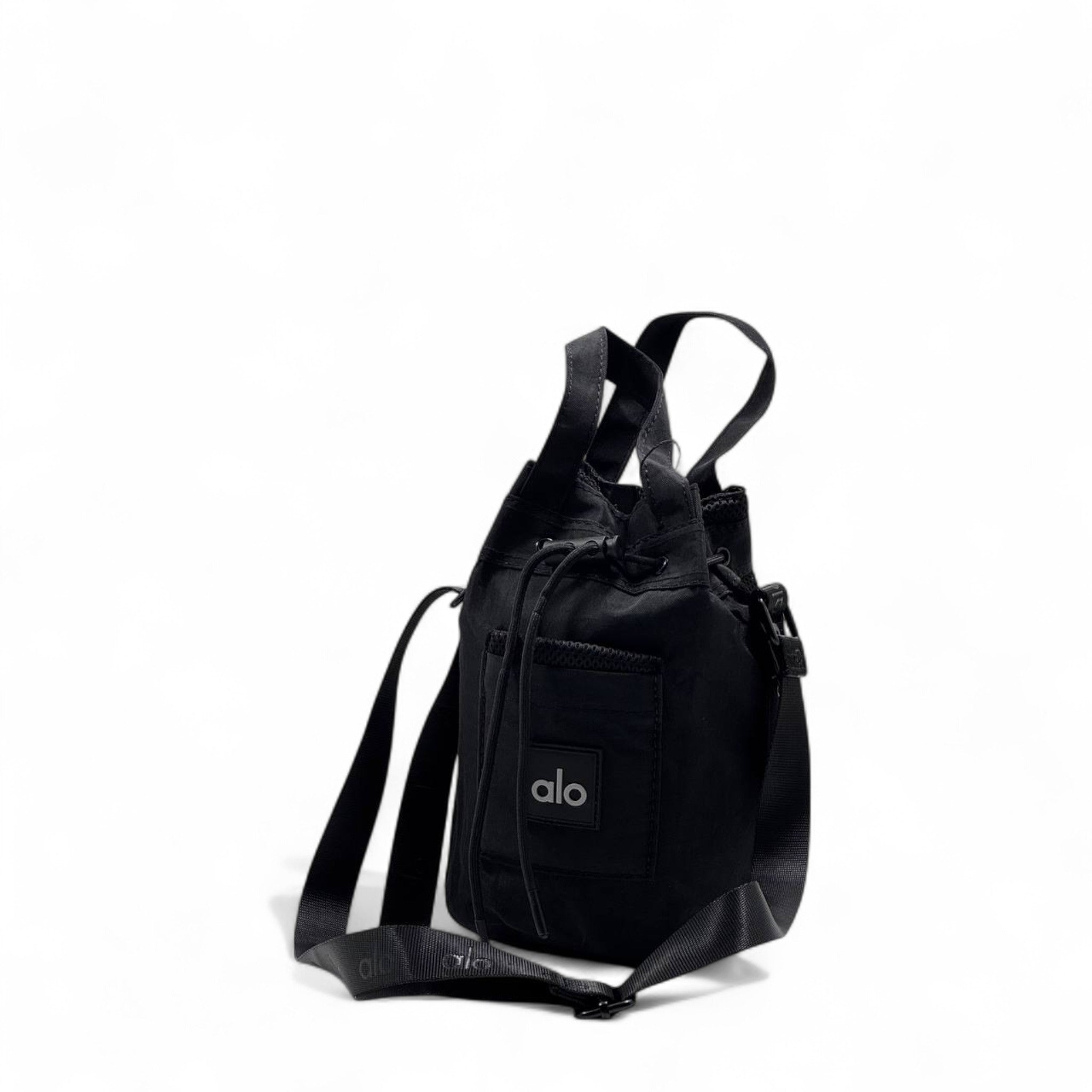🖤 Alo Black Mini Bucket Bag – Urban Street Style | Adjustable Crossbody Strap