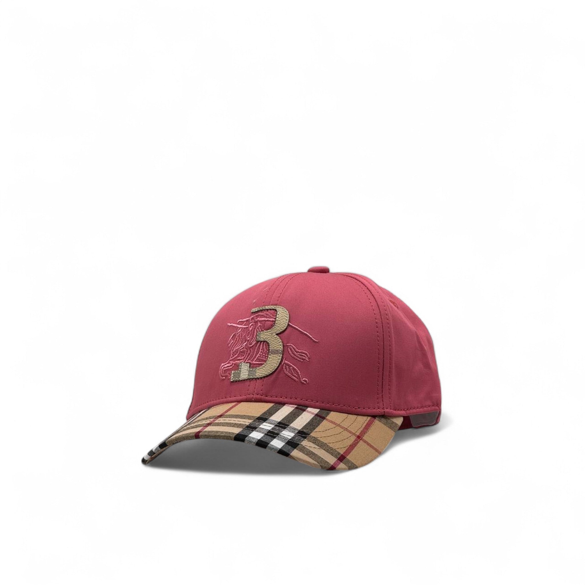 Burberry "B" Red Cap with Check Visor 💥 – Signature British Style 🇬🇧