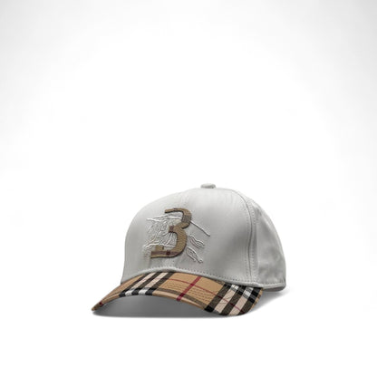 Burberry "B" White Cap with Signature Check Visor 🤍 – Timeless British Chic