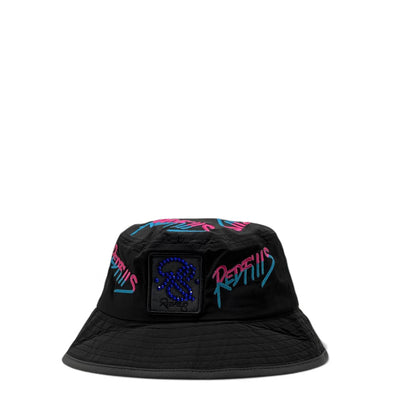 🎨 Redfills Graffiti-Style Bucket Hat – Neon Pop on Black 🧢
