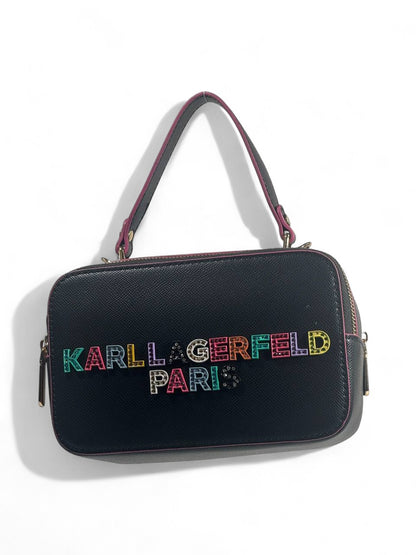 🌈 Karl Lagerfeld Paris Black Handbag – Colorful Logo Design 🎨✨