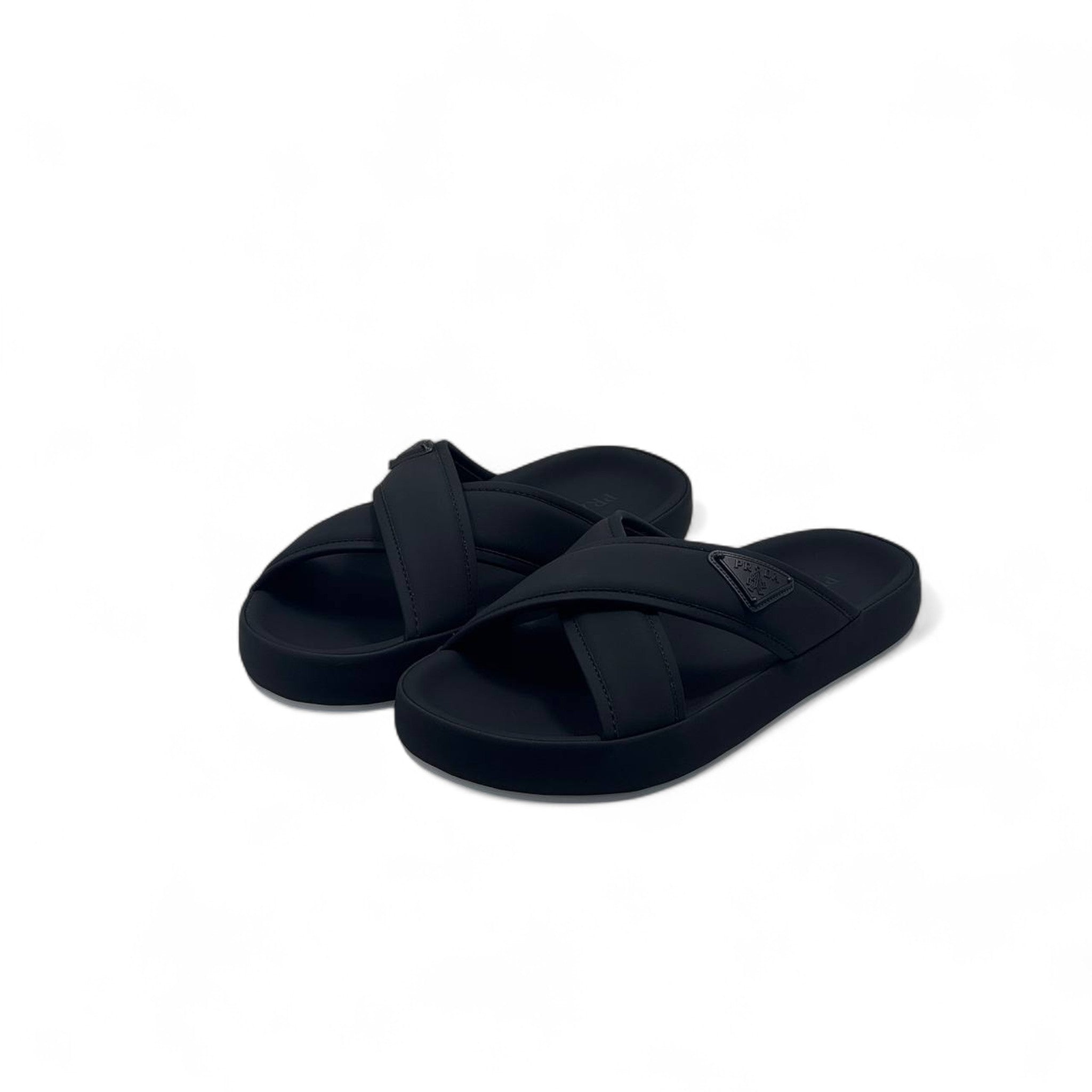 Prada Black Cross-Strap Slides 👣 – Iconic Designer Comfort