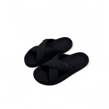 Prada Black Cross-Strap Slides 👣 – Iconic Designer Comfort