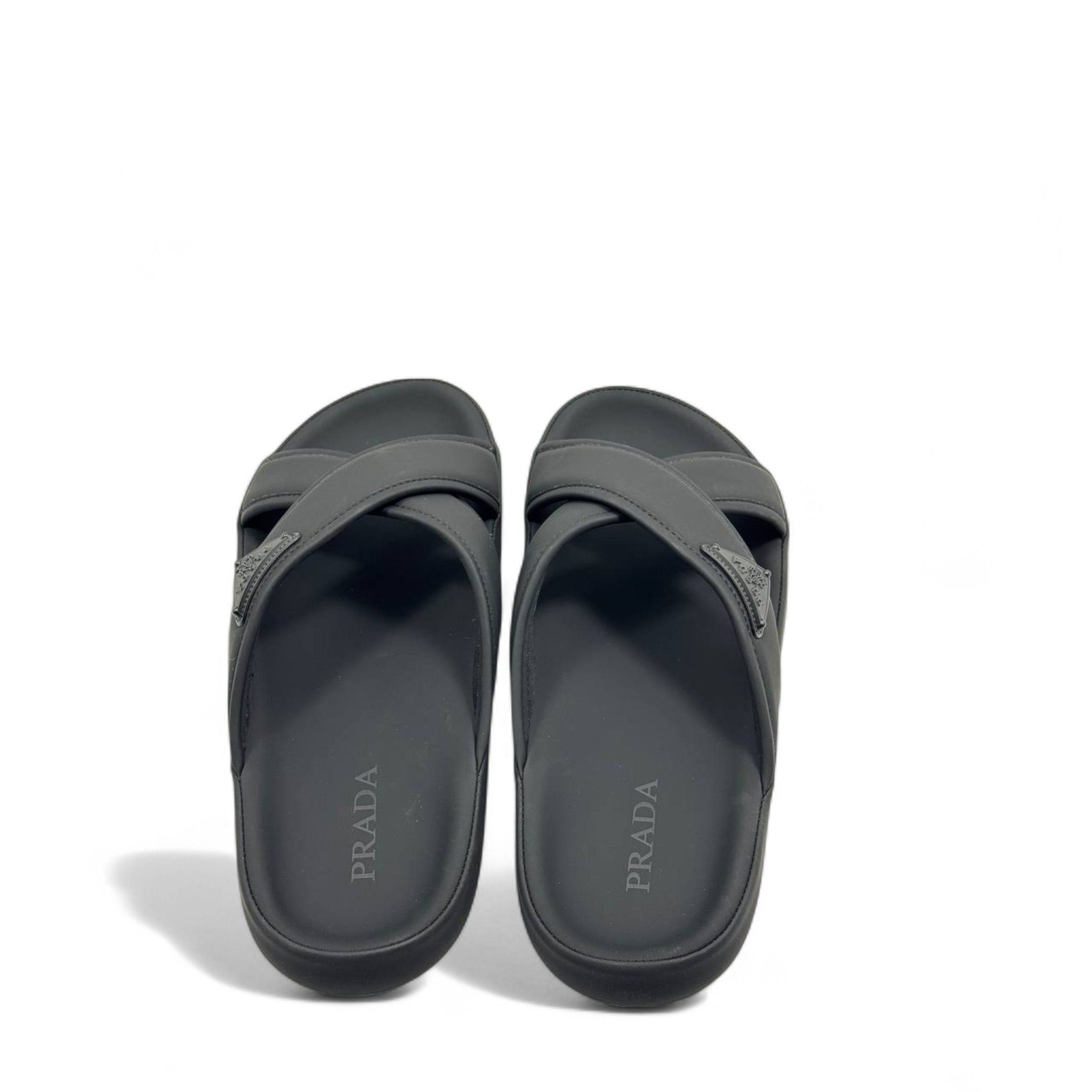 Prada Black Cross-Strap Slides 👣 – Iconic Designer Comfort