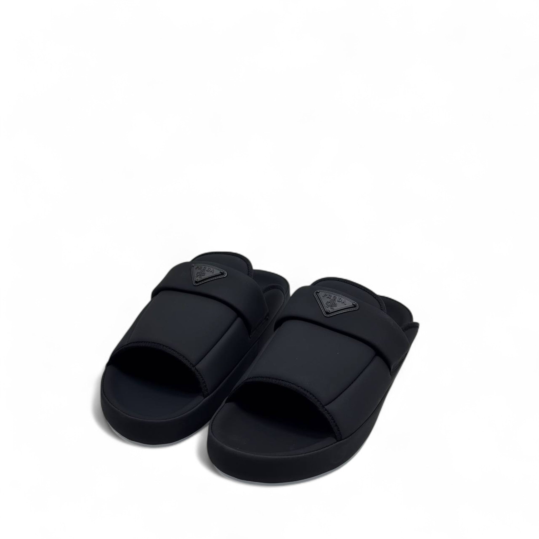 Prada Black Padded Logo Slides 🖤 – Sleek Luxury Comfort