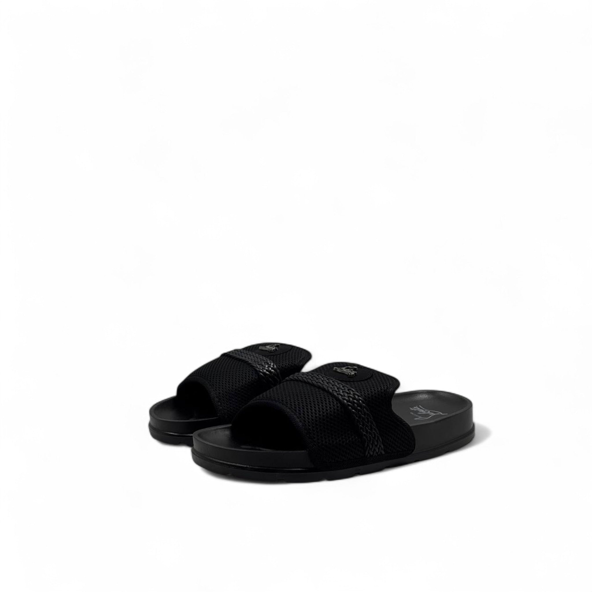 Christian Louboutin Black Mesh Slides 👣 – Luxury Comfort with Signature Style