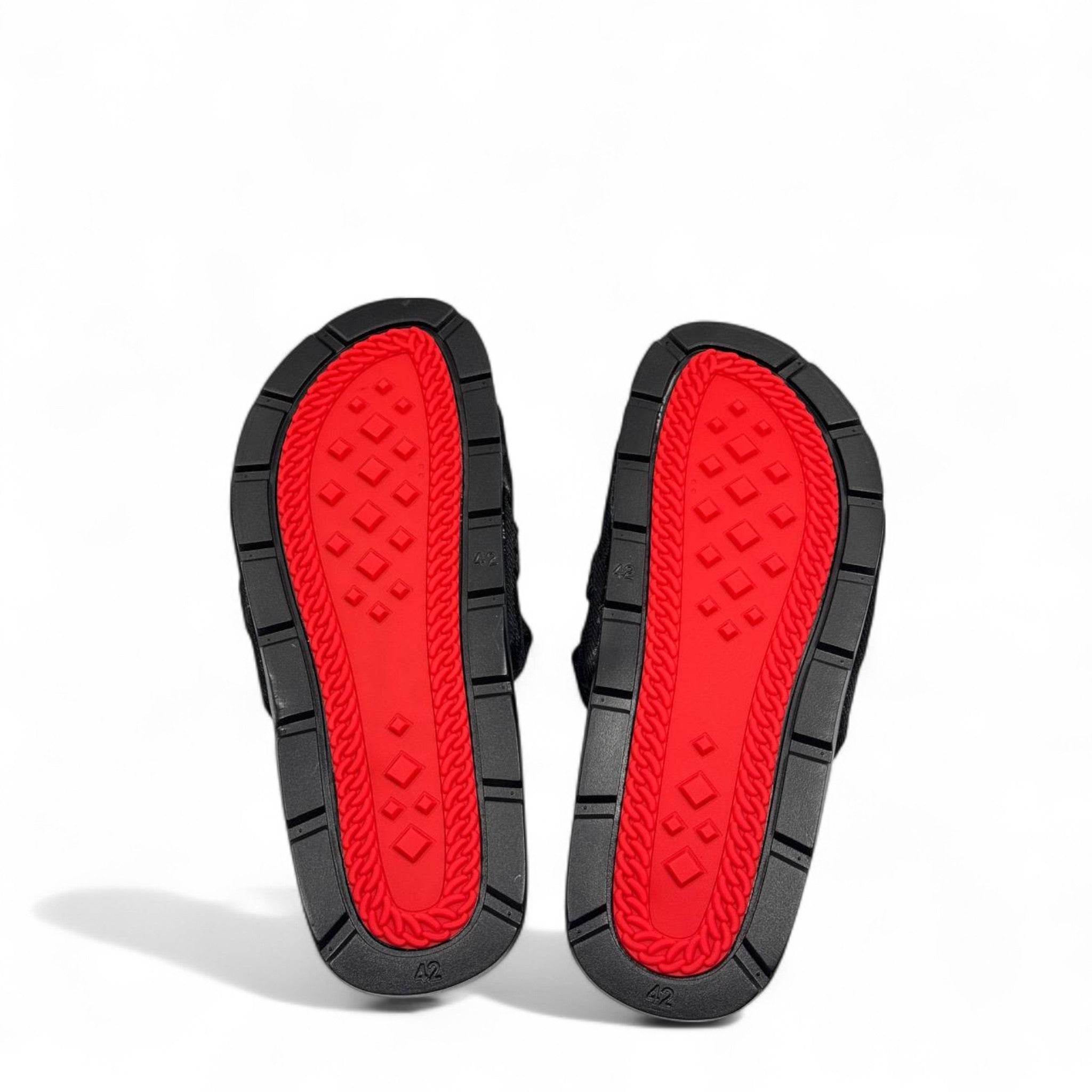 Christian Louboutin Black Mesh Slides 👣 – Luxury Comfort with Signature Style