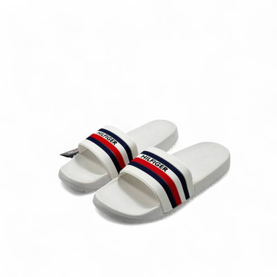 Tommy Hilfiger White Slides – Clean Look, Classic Stripes