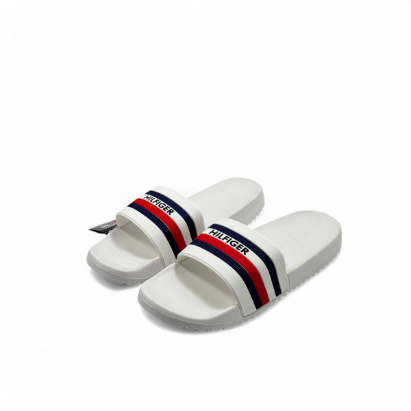 Tommy Hilfiger White Slides – Clean Look, Classic Stripes