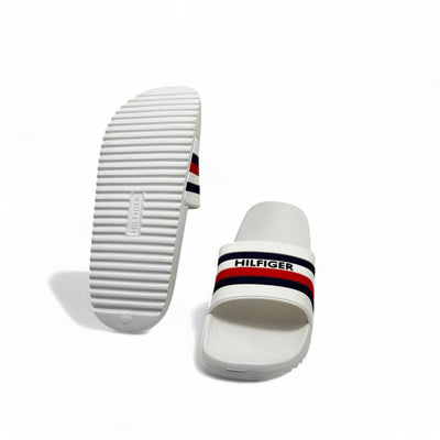 Tommy Hilfiger White Slides – Clean Look, Classic Stripes