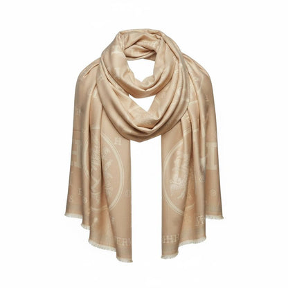 🧣 Hermès-Inspired Beige Monogram Scarf – Timeless Elegance & Luxury Touch ✨