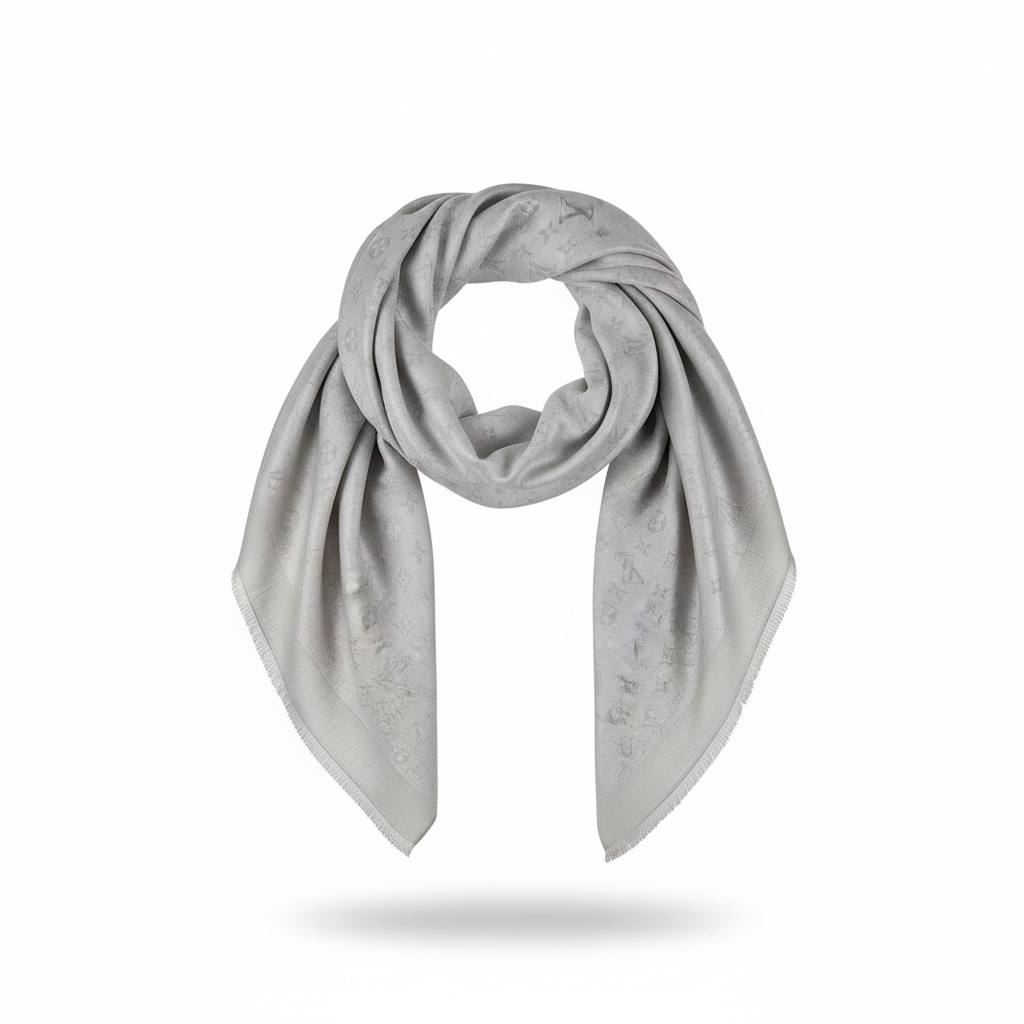 🧣 Louis Vuitton Grey Monogram Scarf – Refined Elegance & Timeless Luxury ✨