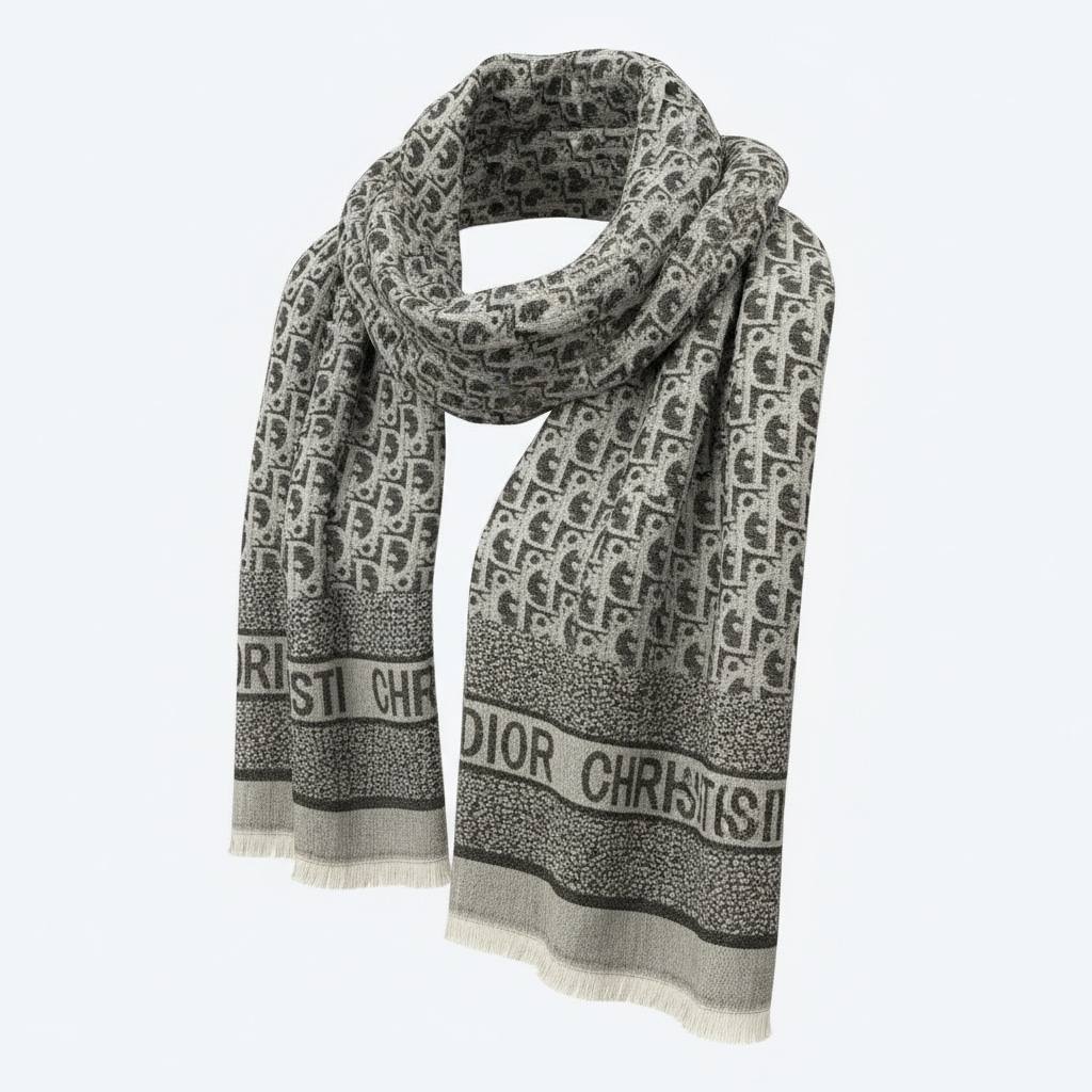 🧣 Dior Oblique Black & Grey Monogram Scarf – Bold Elegance & Iconic Luxury ✨