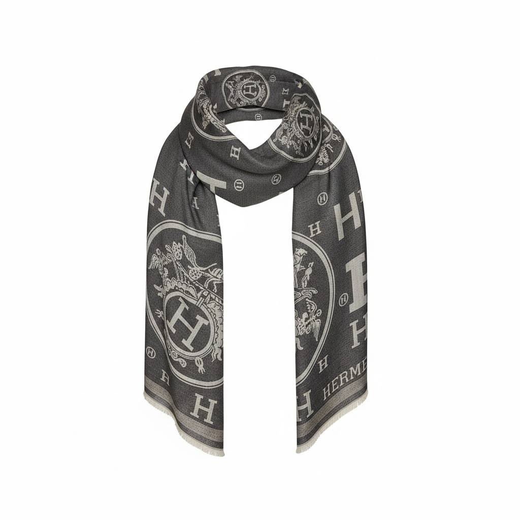 🧣 Hermès Grey H Monogram Scarf – Iconic Heritage & Timeless Luxury ✨