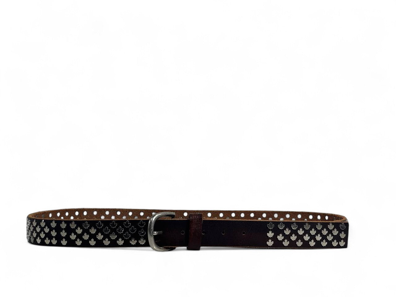 🤎 Dsquared2 Dark Brown Leather Belt – 125 cm | Silver Maple Leaf Design 🍁 | Original Cow Leather 🇮🇹✨