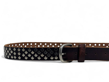 🤎 Dsquared2 Dark Brown Leather Belt – 125 cm | Silver Maple Leaf Design 🍁 | Original Cow Leather 🇮🇹✨