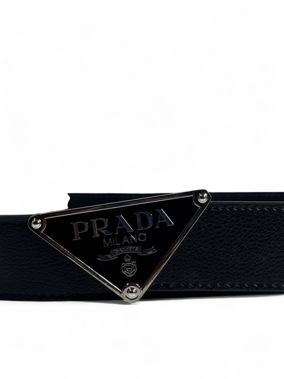 🖤 Prada Style Black Leather Belt – 115 cm | Iconic Triangle Logo ⚡ | Premium Finish ✨