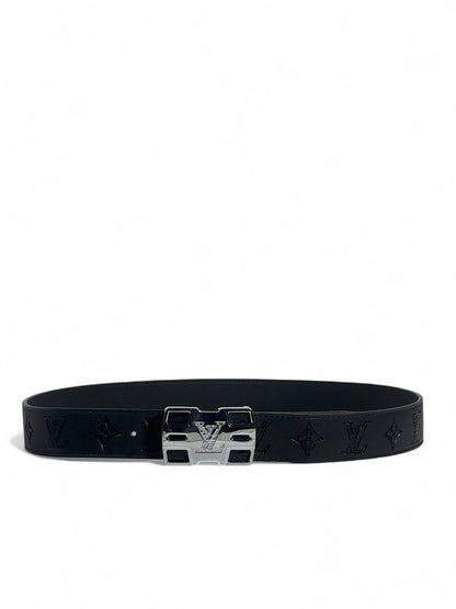 🖤 LV Style Black Belt – 115 cm | Monogram Design ✨ | Premium Finish & Silver Buckle ⚡