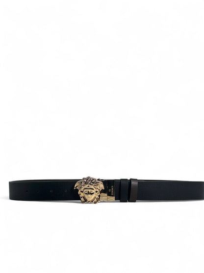 🖤 Versace Style Black Belt – 115 cm | Gold Medusa Buckle 👑 | Premium Finish ✨