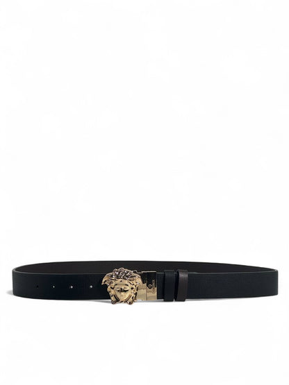 🖤 Versace Style Black Belt – 115 cm | Gold Medusa Buckle 👑 | Premium Finish ✨