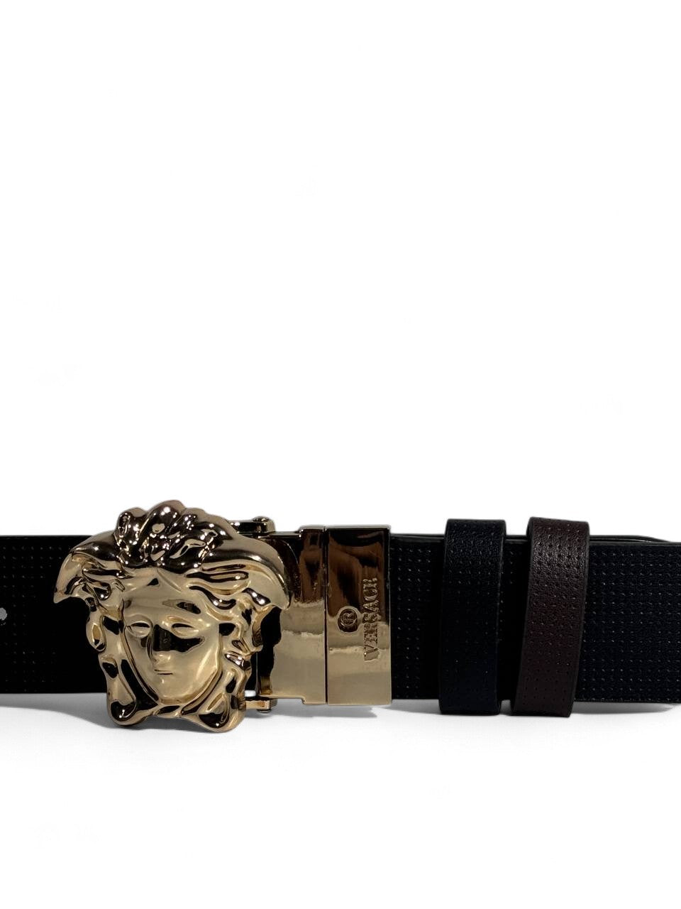 🖤 Versace Style Black Belt – 115 cm | Gold Medusa Buckle 👑 | Premium Finish ✨