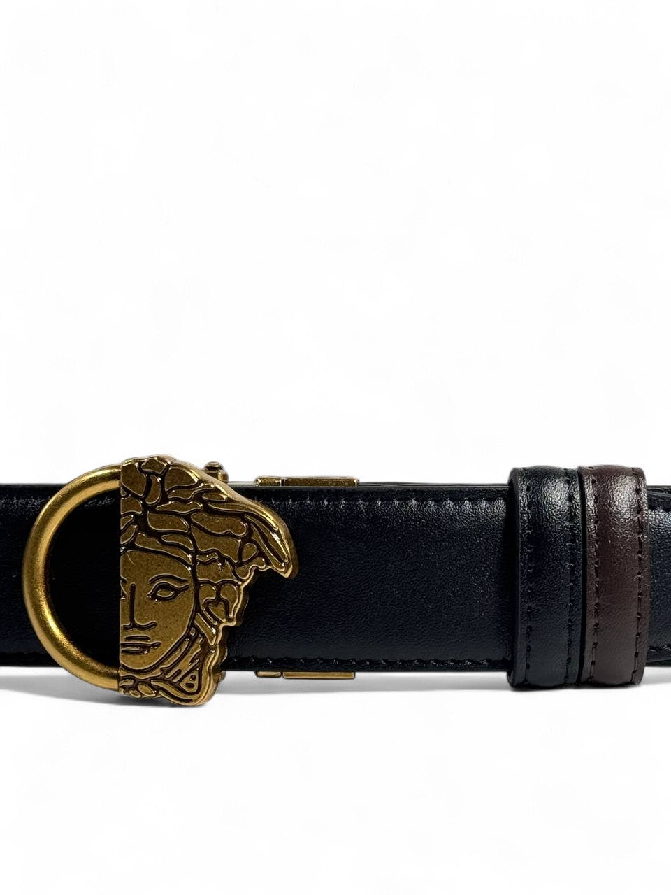 🖤 Versace Style Double-Face Belt – 130 cm | Gold Medusa Buckle 👑 | Reversible Design ✨