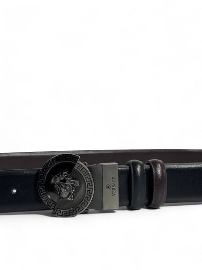 🖤 Versace Style Double-Face Belt – 120 cm | Black Medusa Buckle 🌀👑 | Reversible Premium Finish ✨