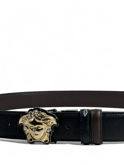 🖤 Versace Style Double-Face Belt – 125 cm | Gold Medusa Buckle 👑 | Reversible Premium Finish ✨