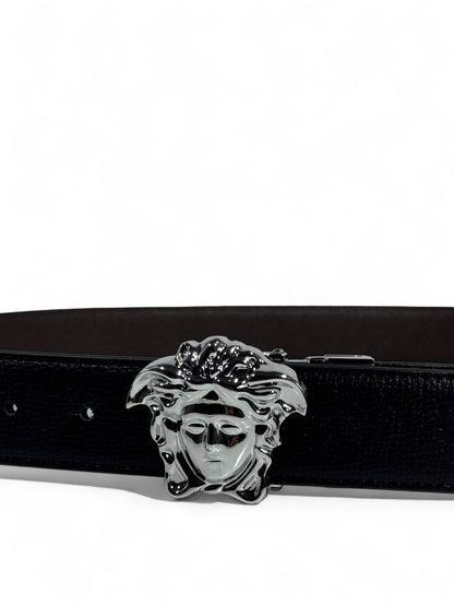 🖤 Versace Style Double-Face Belt – 120 cm | Silver Medusa Buckle ⚡👑 | Reversible Premium Finish ✨