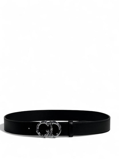 🖤 Christian Dior Style Black Belt – 110 cm | Silver “CD” Logo Buckle ✨ | Premium Fashion Finish 👌