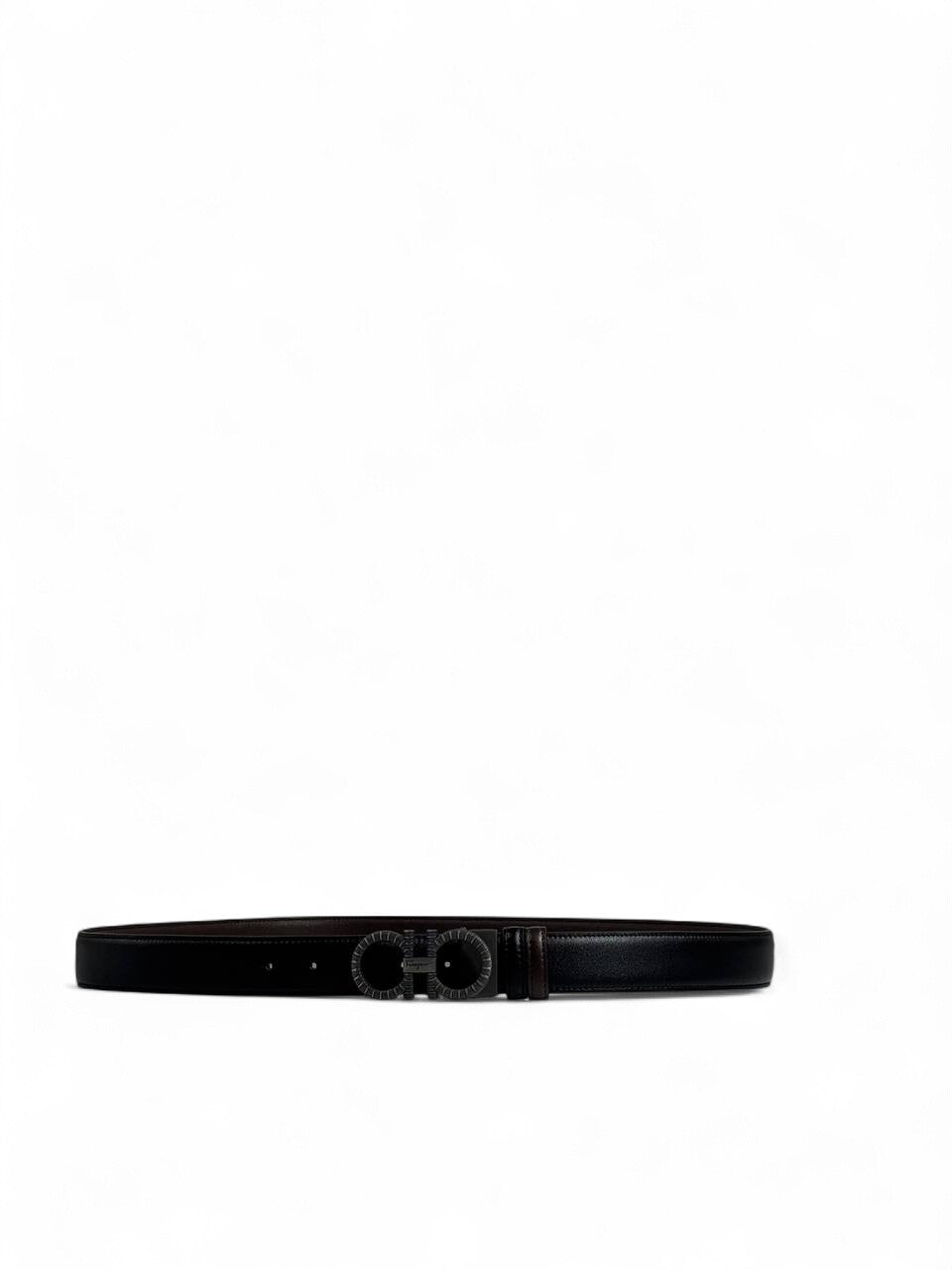 🖤 Ferragamo Style Double-Face Belt – 130 cm | Matte Black “Gancini” Buckle 🌀 | Reversible Premium Finish ✨