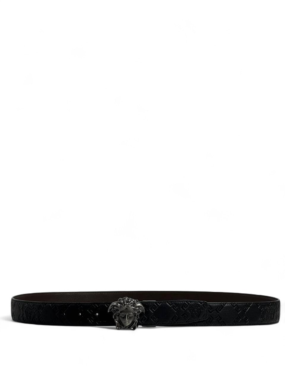 🖤 Versace Style Double-Face Belt – 125 cm | Black Medusa Buckle 🌀👑 | Embossed Pattern ✨