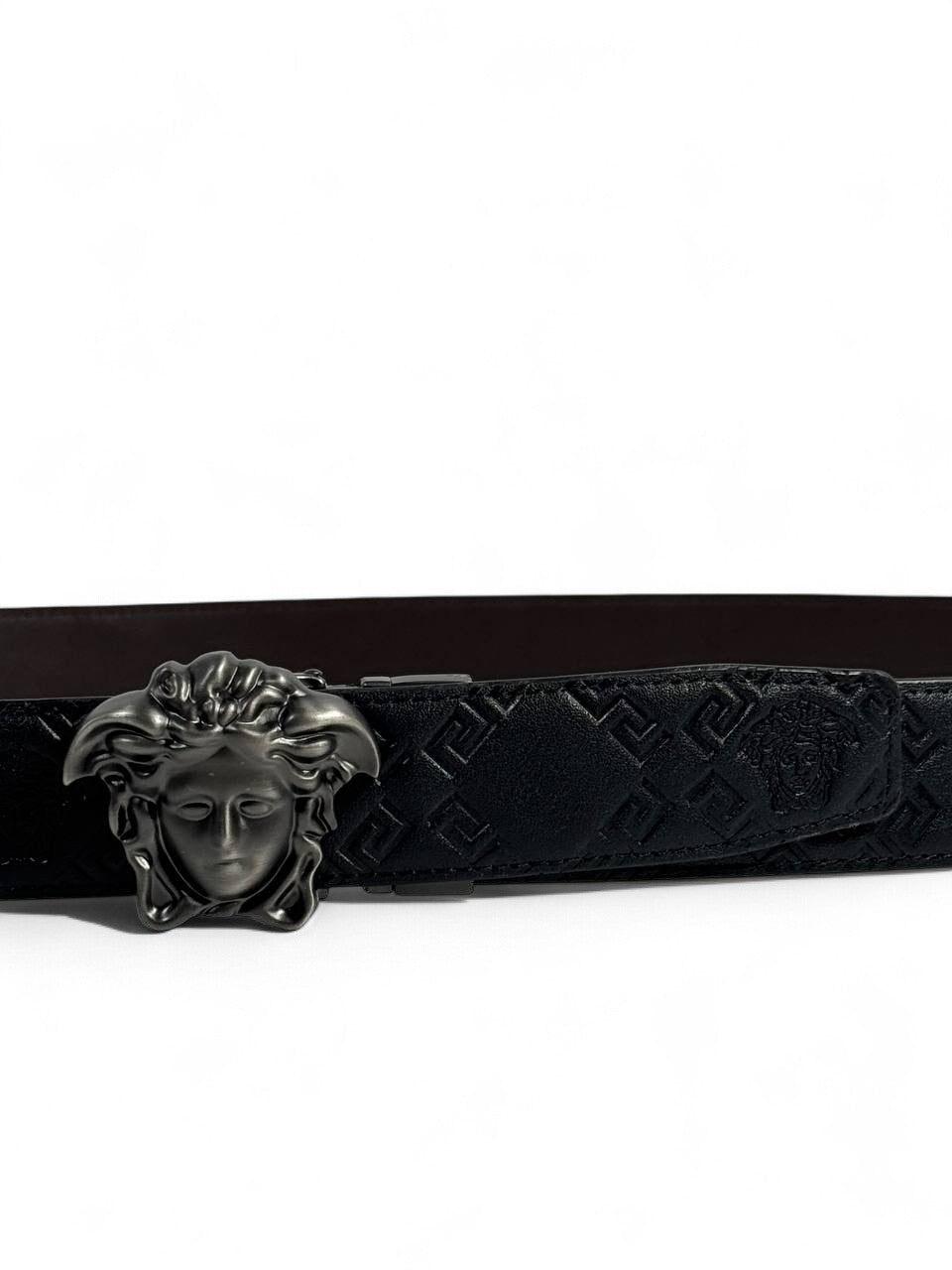 🖤 Versace Style Double-Face Belt – 125 cm | Black Medusa Buckle 🌀👑 | Embossed Pattern ✨